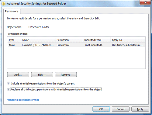 Secured Folder Change Permissions